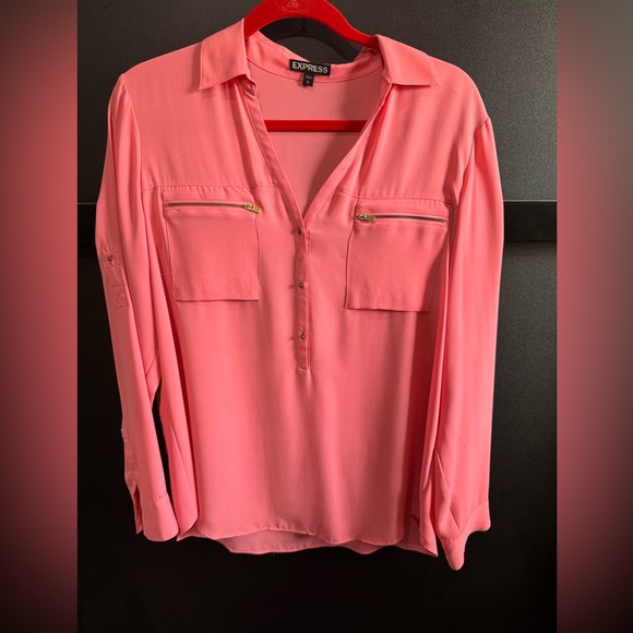 Express The Portofino Shirt Button Front in Salmon - Picture 1 of 5